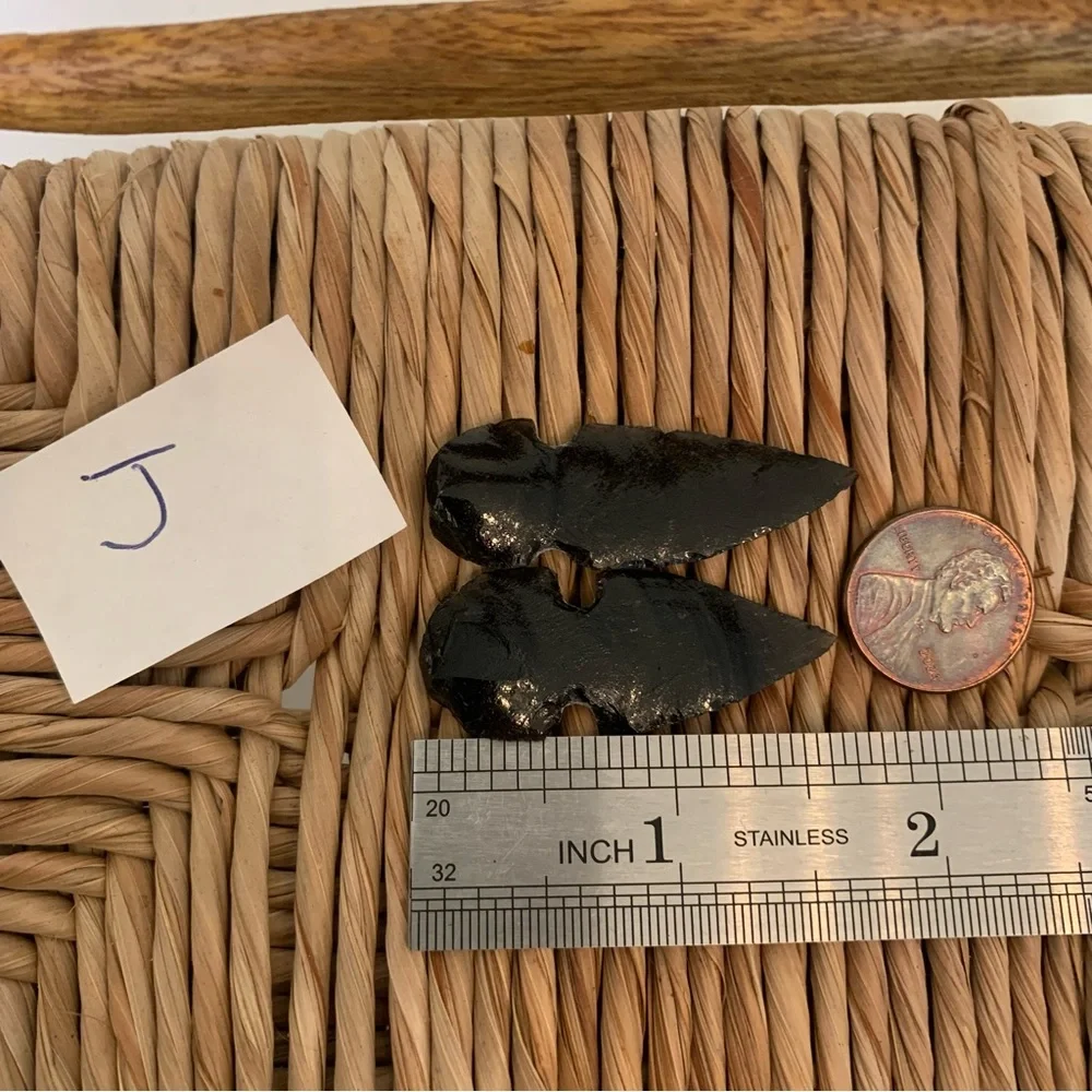 2 Black Obsidian Arrowheads Points Hand Knapped Dragon Glass Arrowhead Set 1.7